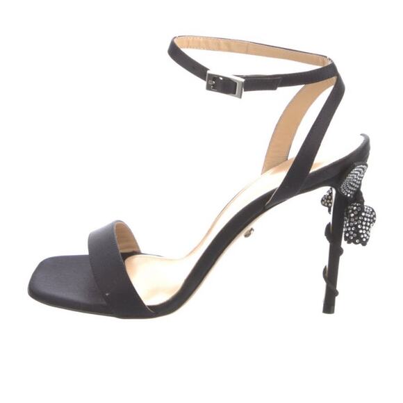 Mach & Mach Crystal Blossom Embellished Black Satin Heeled Sandals NWOB - Picture 1 of 16